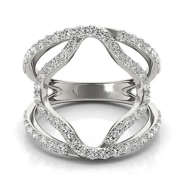 14k white gold diamond flower-style dual-band ring, pavé diamonds, 5/8 cttw on Tampa Home & Garden Store