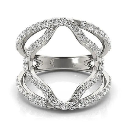 14k white gold diamond flower-style dual-band ring, pavé diamonds, 5/8 cttw on Tampa Home & Garden Store