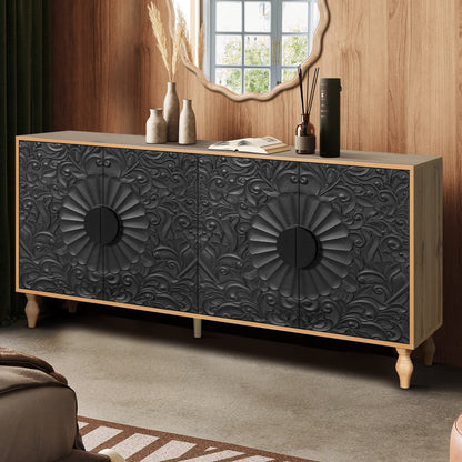 TV stand black with carved symmetrical design and wood-coloured frame, HouseOfZazla on Tampa Home & Garden Store