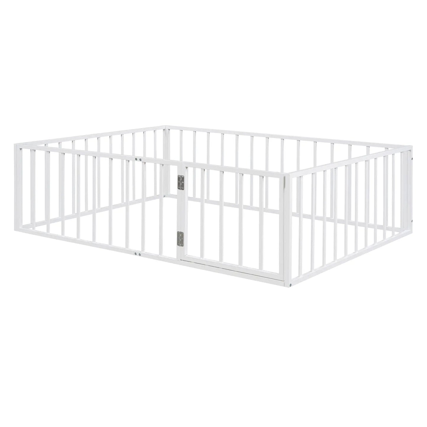 Metal floor bed frame with fence and door in white, panel bed by Unique Piece Furniture on Tampa Home & Garden Store