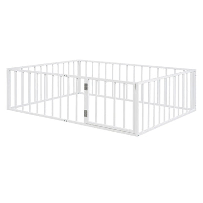 Metal floor bed frame with fence and door in white, panel bed by Unique Piece Furniture on Tampa Home & Garden Store