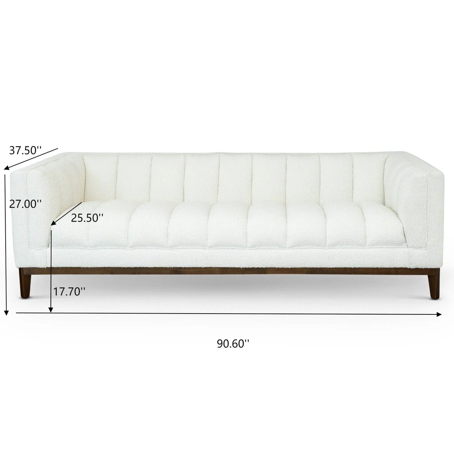 Melissa - Mid Century Modern Sofa, white tufted upholstery, wooden legs, stationary sofa on Tampa Home & Garden Store