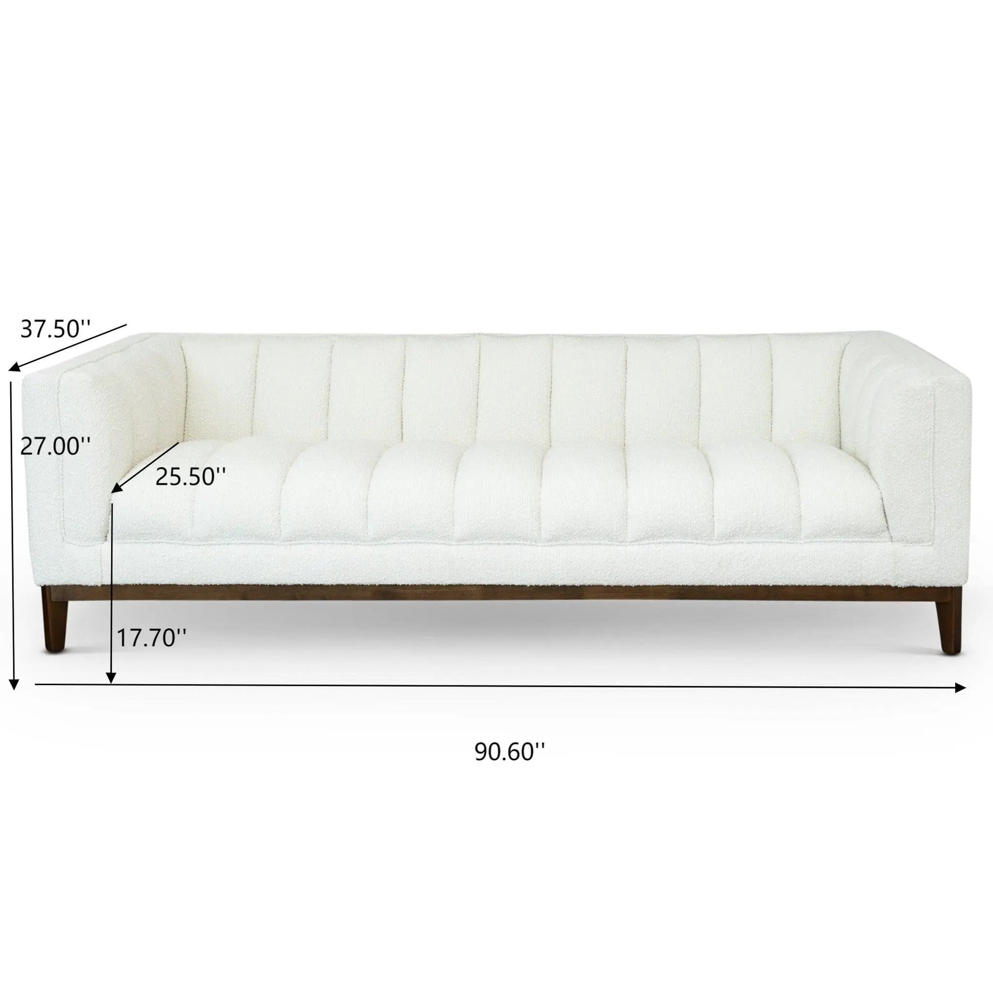 Melissa - Mid Century Modern Sofa, white tufted upholstery, wooden legs, stationary sofa on Tampa Home & Garden Store