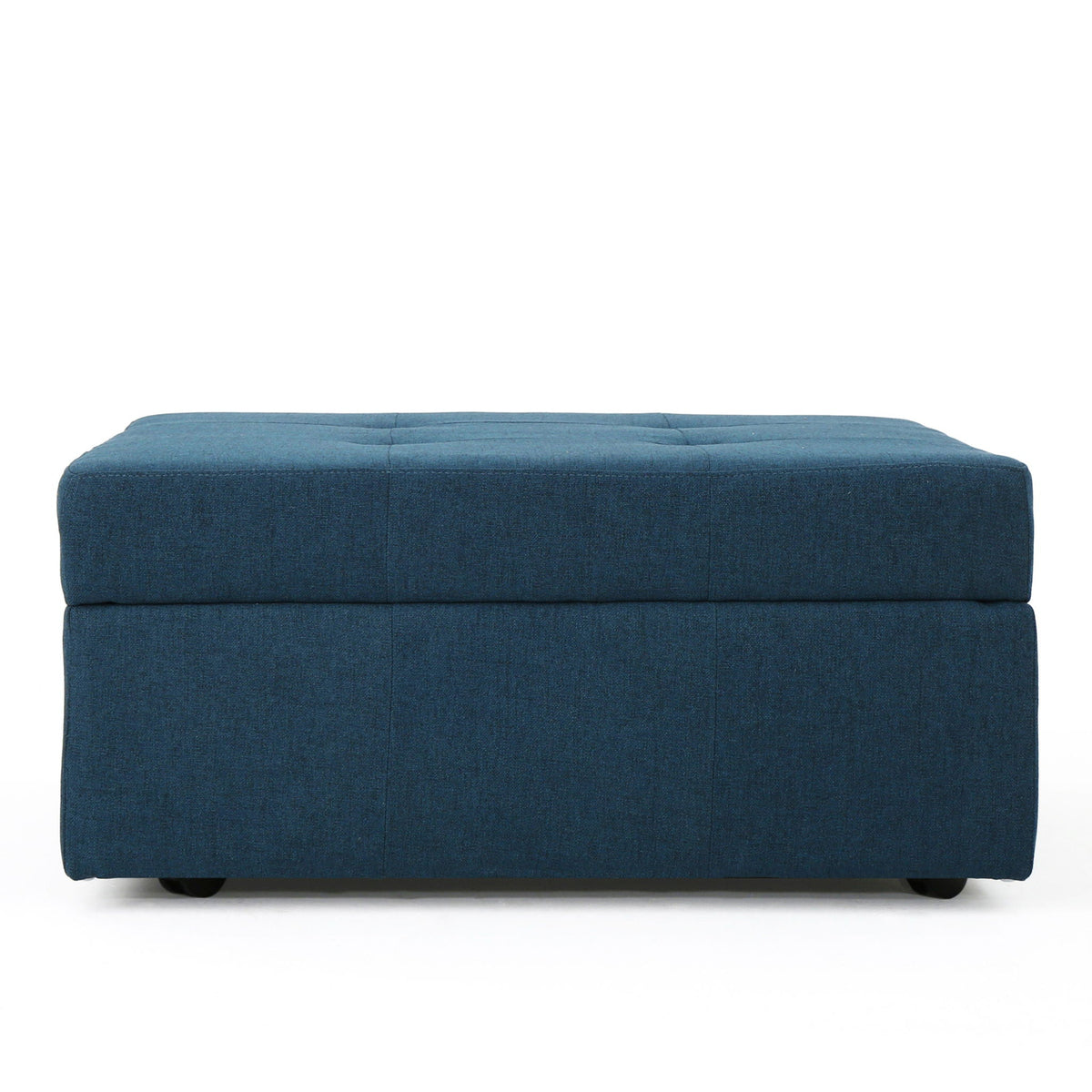 Flip-top navy blue ottoman with tufted waffle stitch and rolling casters by HouseOfZazla on Tampa Home & Garden Store