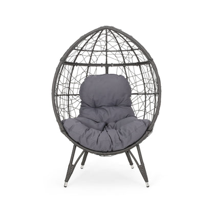 Cosmos round hammered iron teardrop outdoor chair with grey cushions HouseOfZazla on Tampa Home & Garden Store