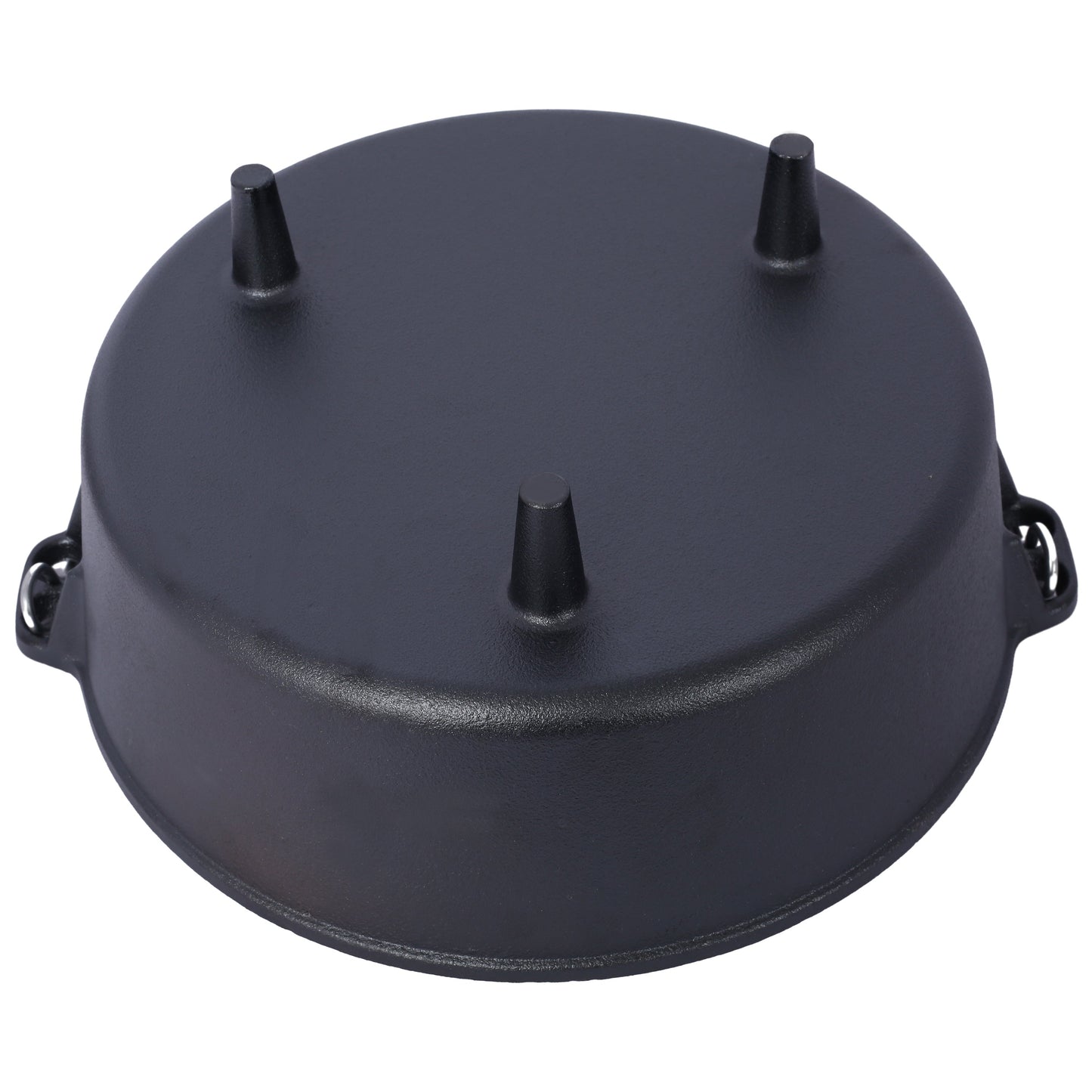 Cast iron Dutch oven lid with three raised vent pegs in matte black finish on Tampa Home & Garden Store