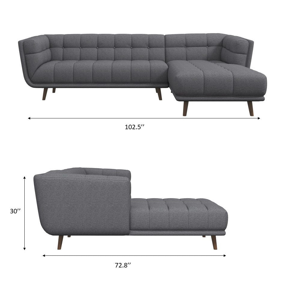 HouseOfZazla L-shaped sectional sofa dark gray tufted fabric with midcentury legs and chaise on Tampa Home & Garden Store