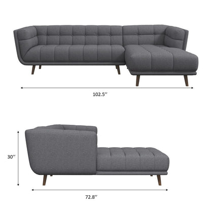 HouseOfZazla L-shaped sectional sofa dark gray tufted fabric with midcentury legs and chaise on Tampa Home & Garden Store