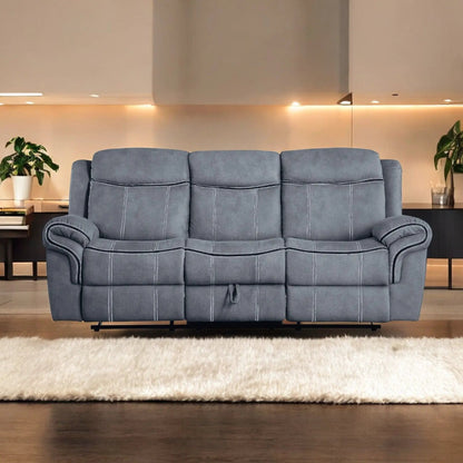 Zubaida two-tone recliner sofa blue fabric with stitching on Tampa Home & Garden Store on Tampa Home & Garden Store