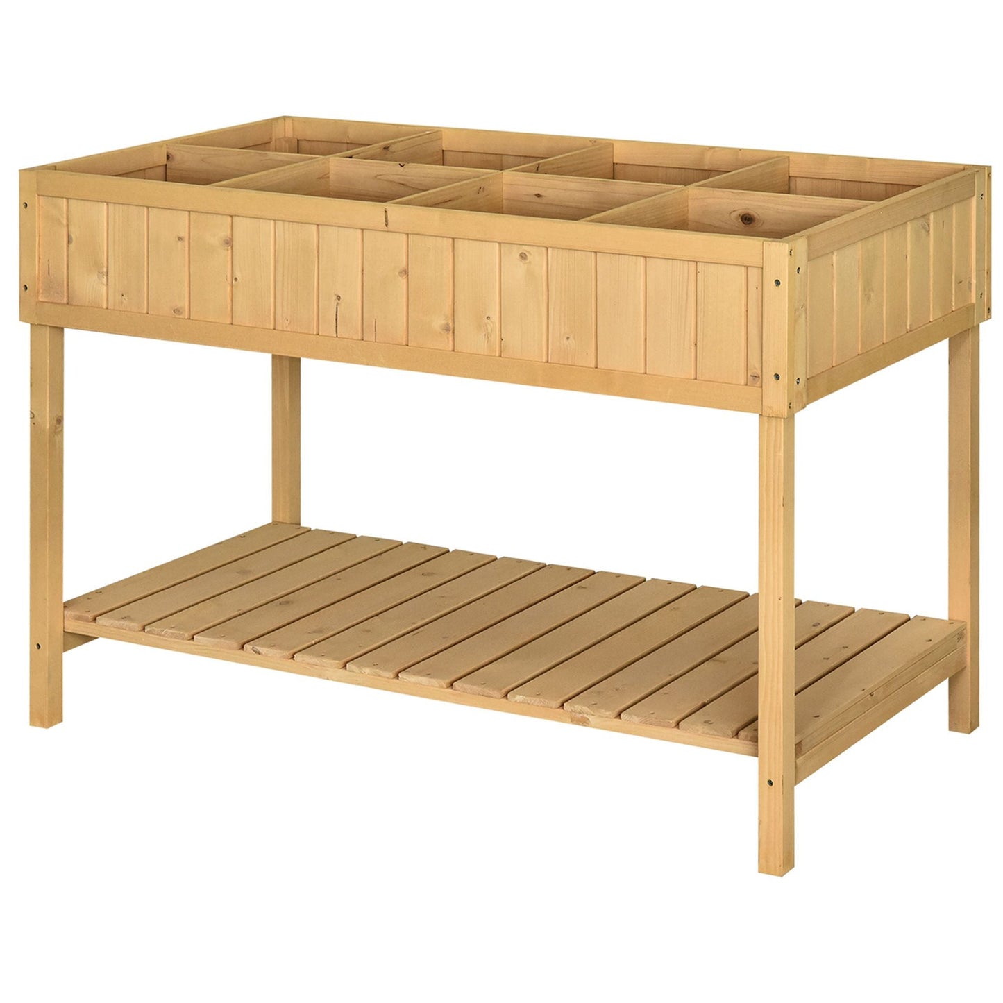 Outsunny 43in wooden raised bed with 8-pocket top planter and shelf natural wood HouseOfZazla on Tampa Home & Garden Store