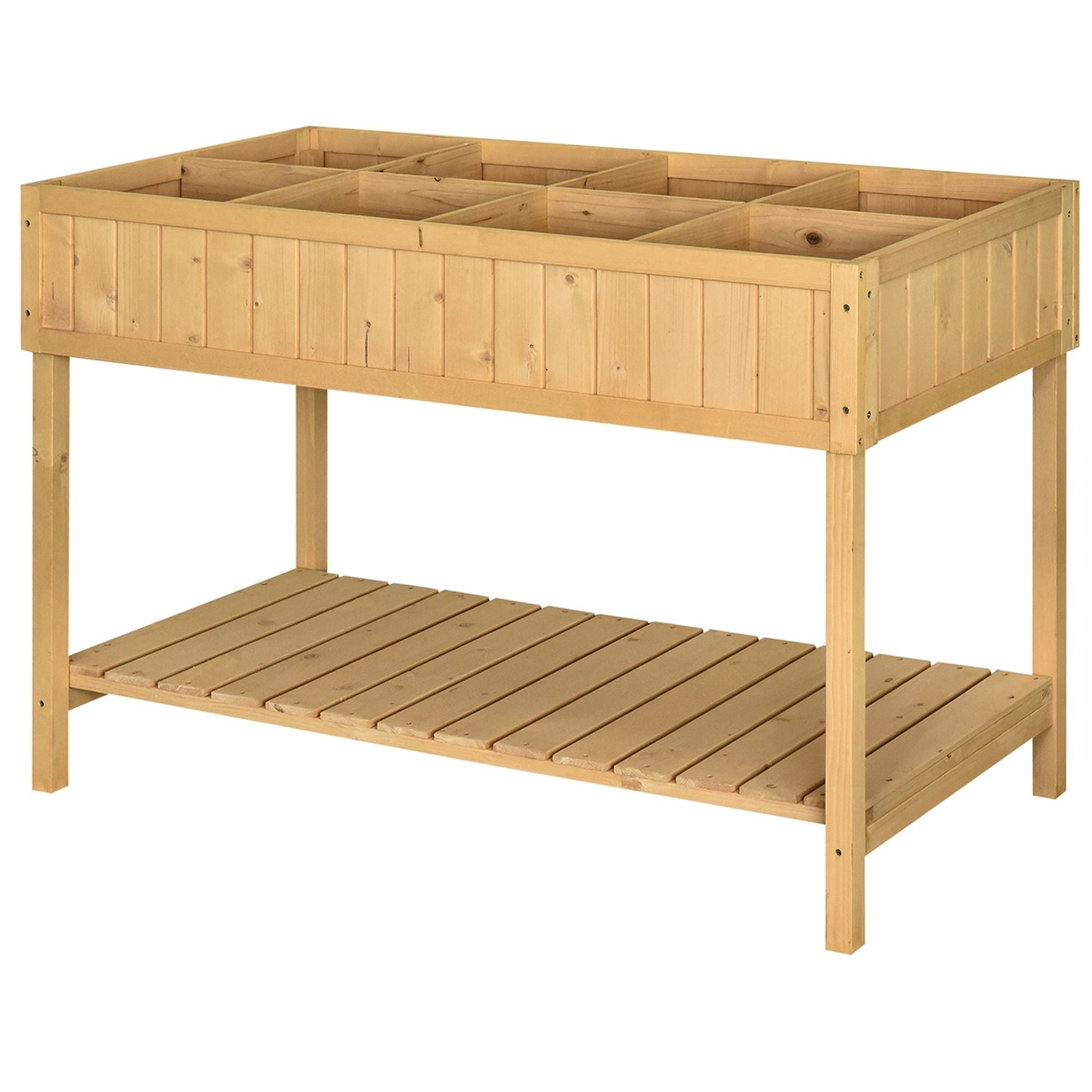 Outsunny 43in wooden raised bed with 8-pocket top planter and shelf natural wood HouseOfZazla on Tampa Home & Garden Store
