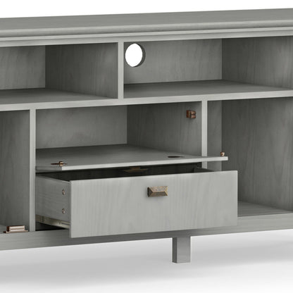 Artisan solid wood TV stand with flip drawer, gray finish, cable hole, HouseOfZazla on Tampa Home & Garden Store