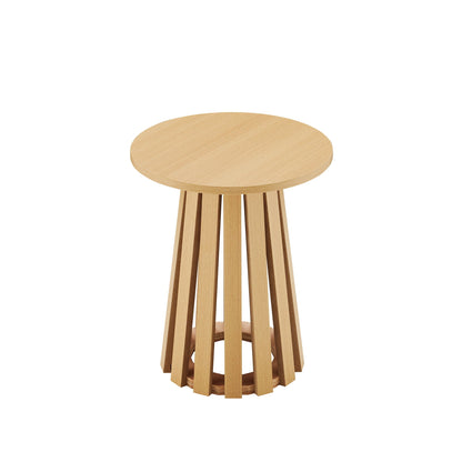 Layla End Table with wood grain finish, round light brown top and slatted base on Tampa Home & Garden Store