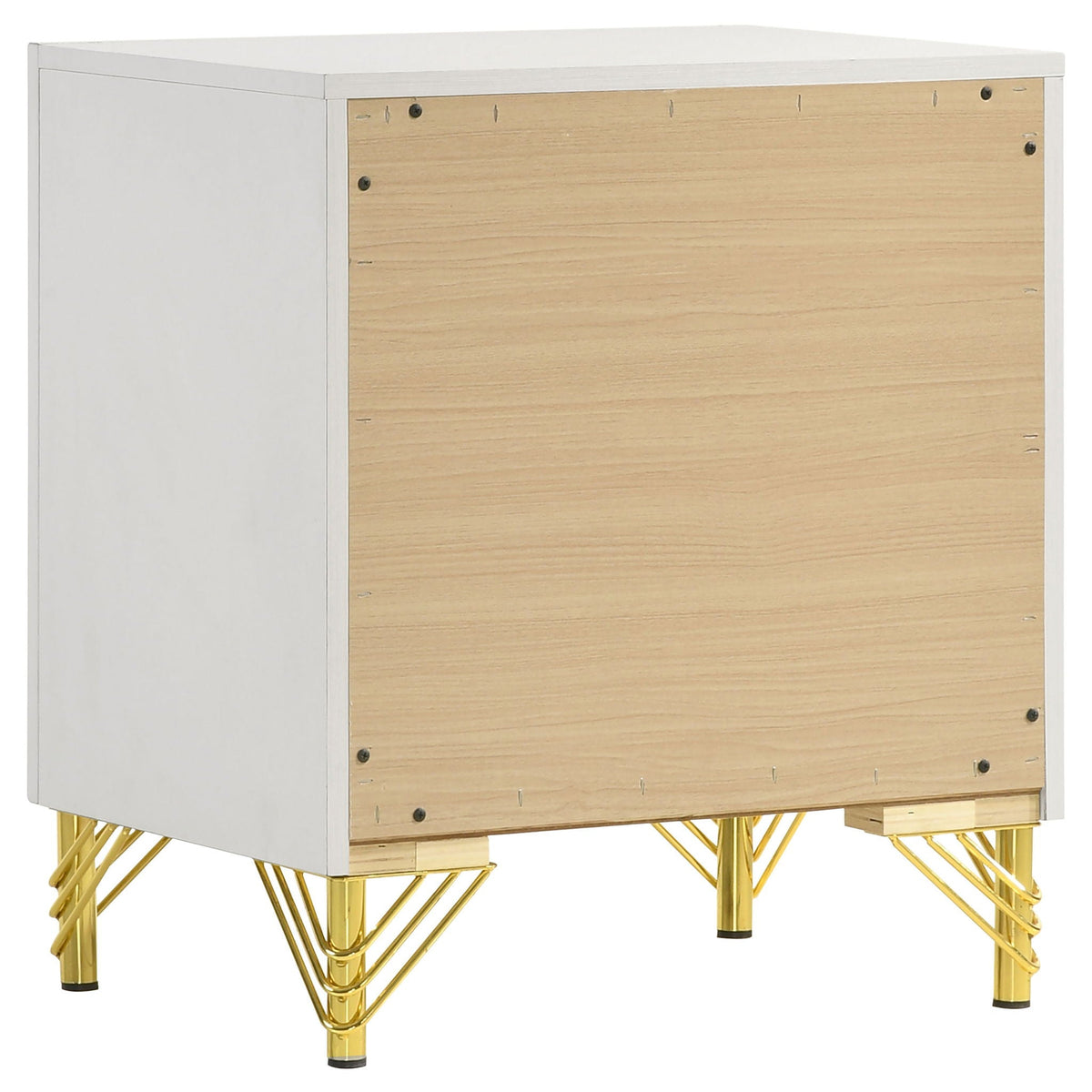 Malcolm 5 Piece Bedroom Set by HouseOfZazla, white frame with wood panel fronts on gold legs on Tampa Home & Garden Store