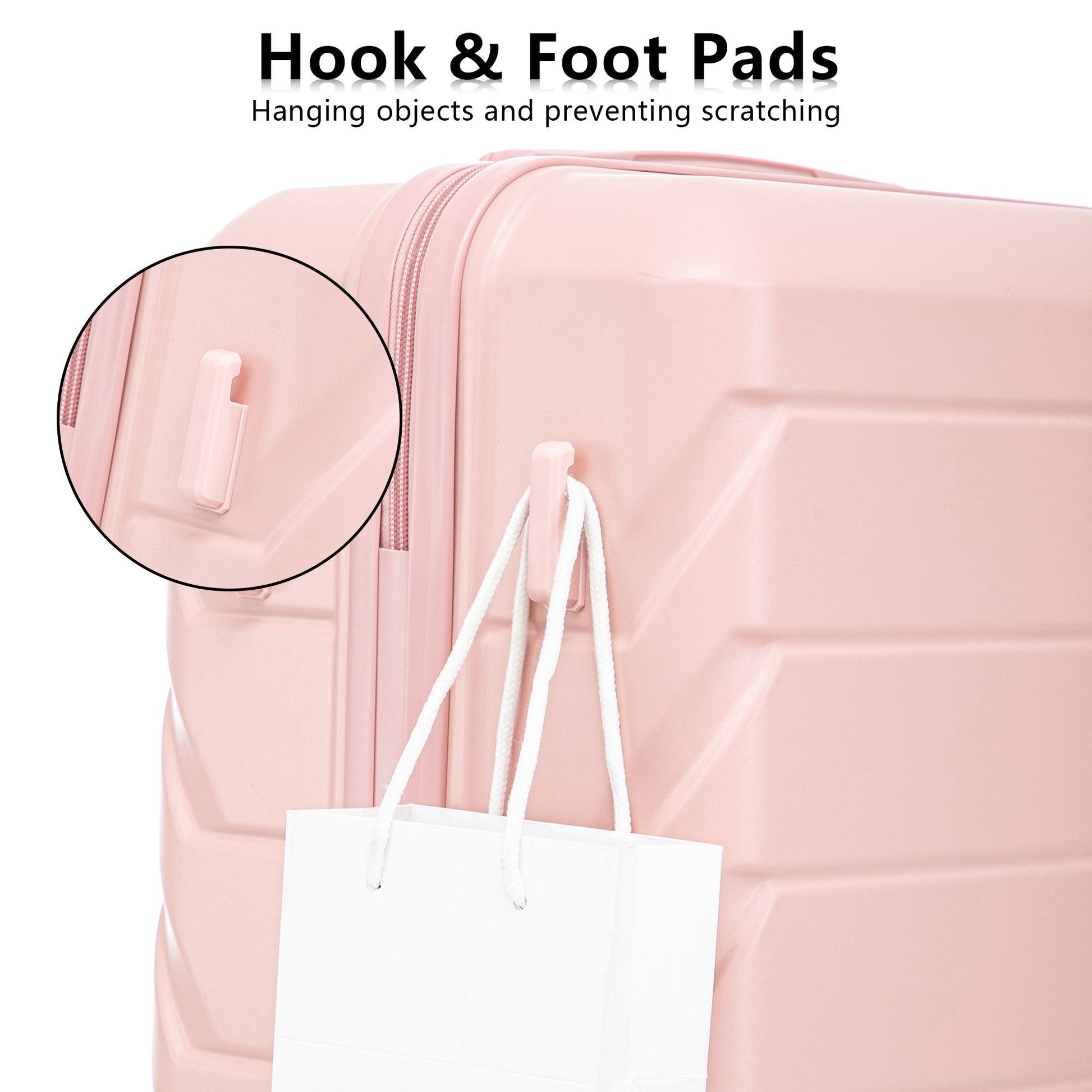 3-piece pink hard-shell spinner luggage set with white handles and zippers, latch detail on Tampa Home & Garden Store