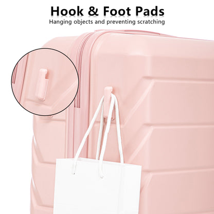 3-piece pink hard-shell spinner luggage set with white handles and zippers, latch detail on Tampa Home & Garden Store