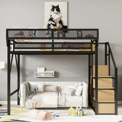 Queen Size Loft Bed with Stairs and Wardrobe