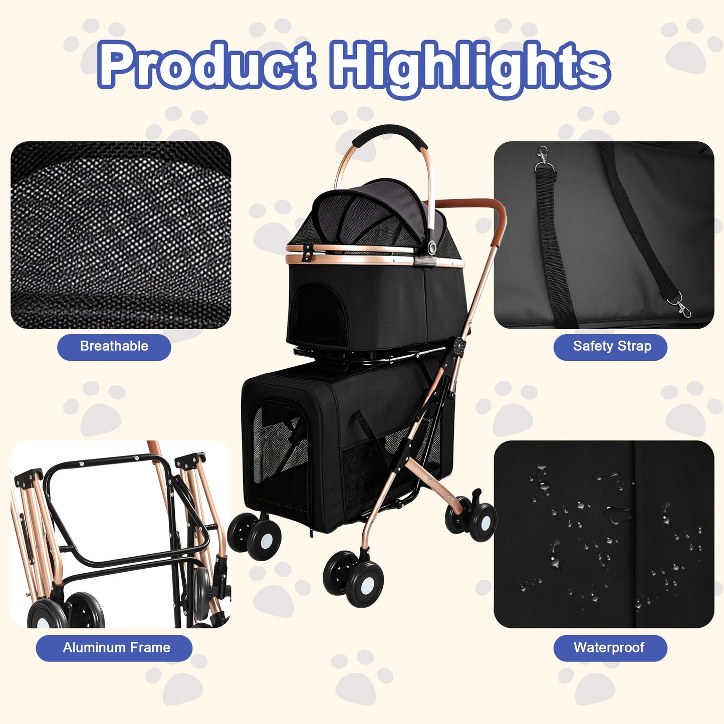 HouseOfZazla double pet stroller for small to medium dogs and cats with aluminum frame on Tampa Home & Garden Store