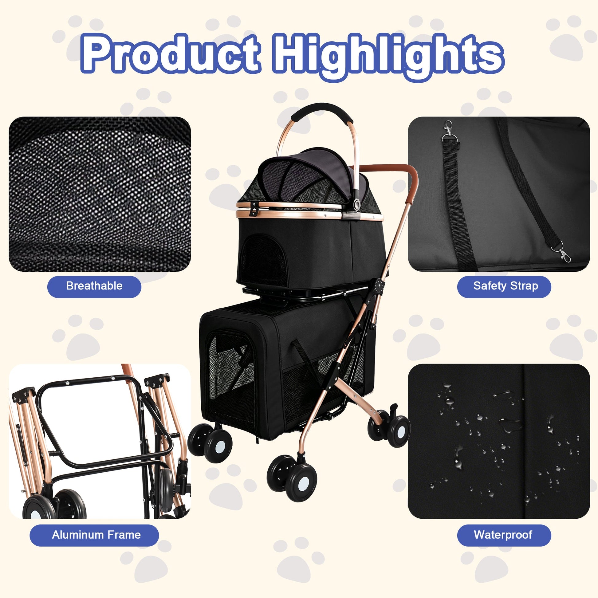 HouseOfZazla double pet stroller for small to medium dogs and cats with aluminum frame on Tampa Home & Garden Store
