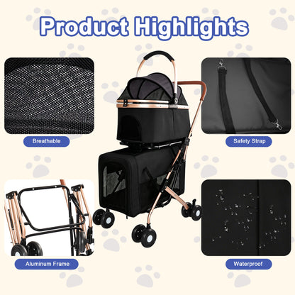HouseOfZazla double pet stroller for small to medium dogs and cats with aluminum frame on Tampa Home & Garden Store