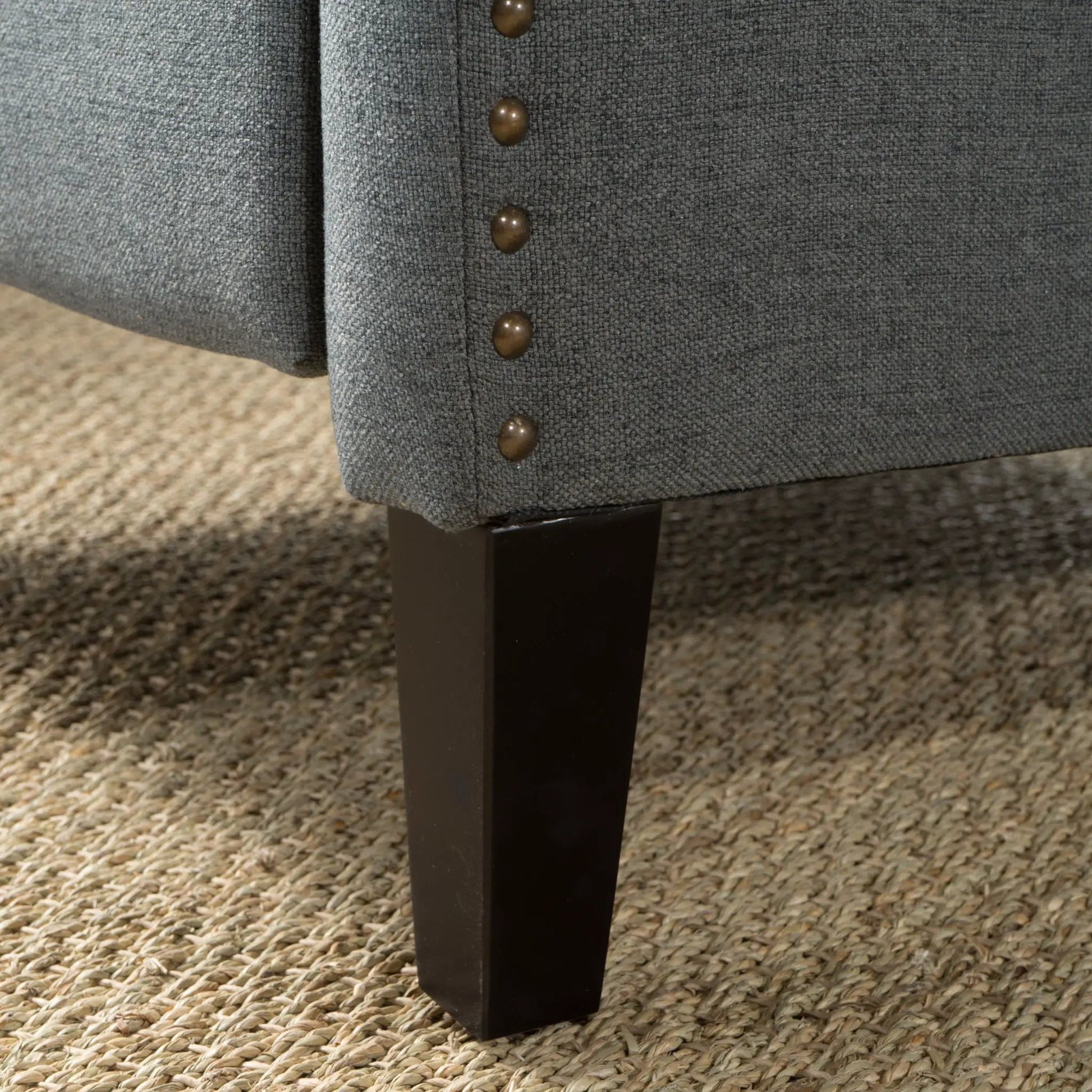 Westeros Wing Back Fabric Upholstered Recliner gray fabric with dark wood legs on Tampa Home & Garden Store