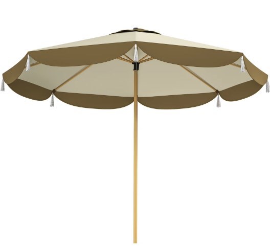 Vented Patio Table Umbrella by HouseOfZazla, beige and brown canopy with wooden pole on Tampa Home & Garden Store