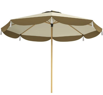 Vented Patio Table Umbrella by HouseOfZazla, beige and brown canopy with wooden pole on Tampa Home & Garden Store