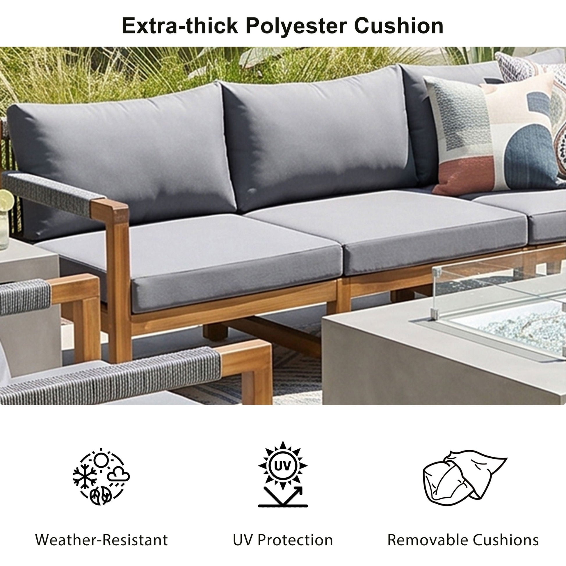 3 Piece Outdoor Sectional Sofa Set gray cushions with wooden frame by HouseOfZazla on Tampa Home & Garden Store