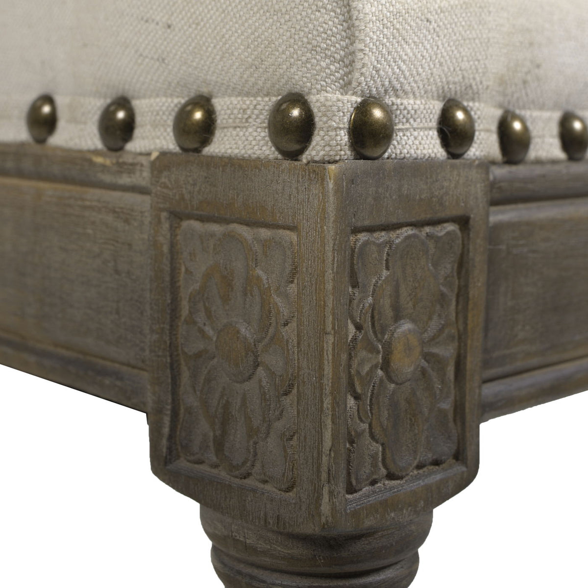 Farmhouse counter height bar stool with backrest beige fabric carved wood base HouseOfZazla on Tampa Home & Garden Store