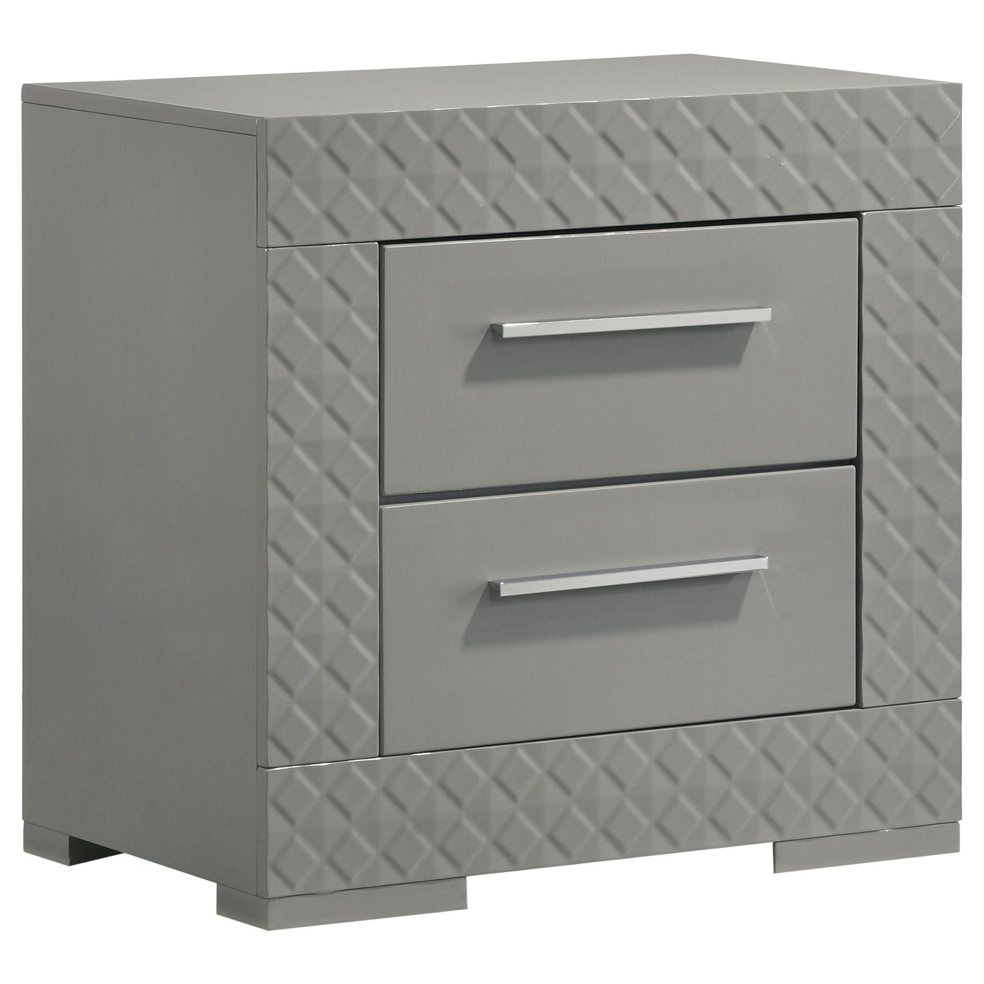 Pierce 4 Piece Bedroom Set with LED Lighting gray diamond fronts by HouseOfZazla chrome handles on Tampa Home & Garden Store