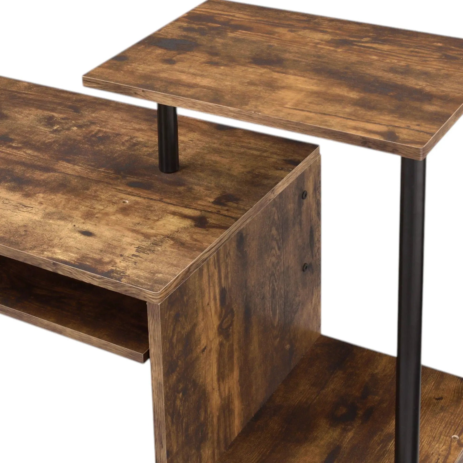 Lyphre computer desk Weathered Oak with black metal legs and two-tier shelves on Tampa Home & Garden Store