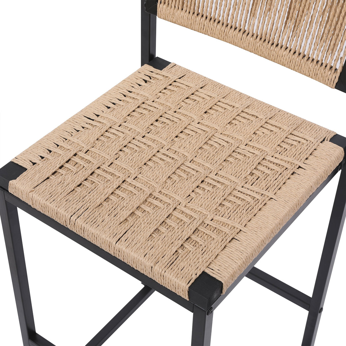 Bar stools set of 2 with natural paper rope weave seats and black metal frame on Tampa Home & Garden Store