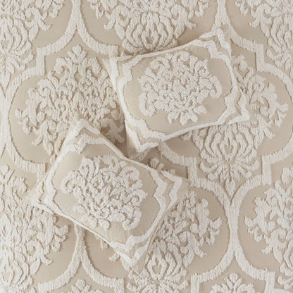 King/Cal King 3pc Tufted Cotton Chenille Damask Duvet Cover Set beige by HouseOfZazla on Tampa Home & Garden Store