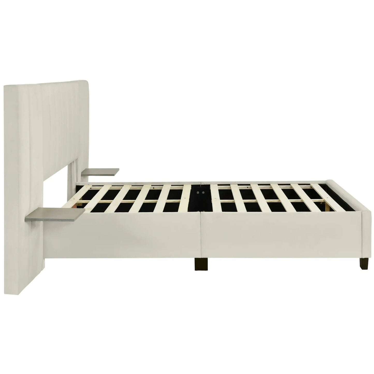 Upholstered platform bed with big headboard in white fabric by Unique Piece Furniture on Tampa Home & Garden Store