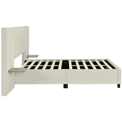 Upholstered platform bed with big headboard in white fabric by Unique Piece Furniture on Tampa Home & Garden Store