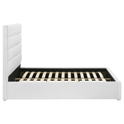 Dulcey platform bed upholstered in white fabric with tufted headboard by HouseOfZazla on Tampa Home & Garden Store