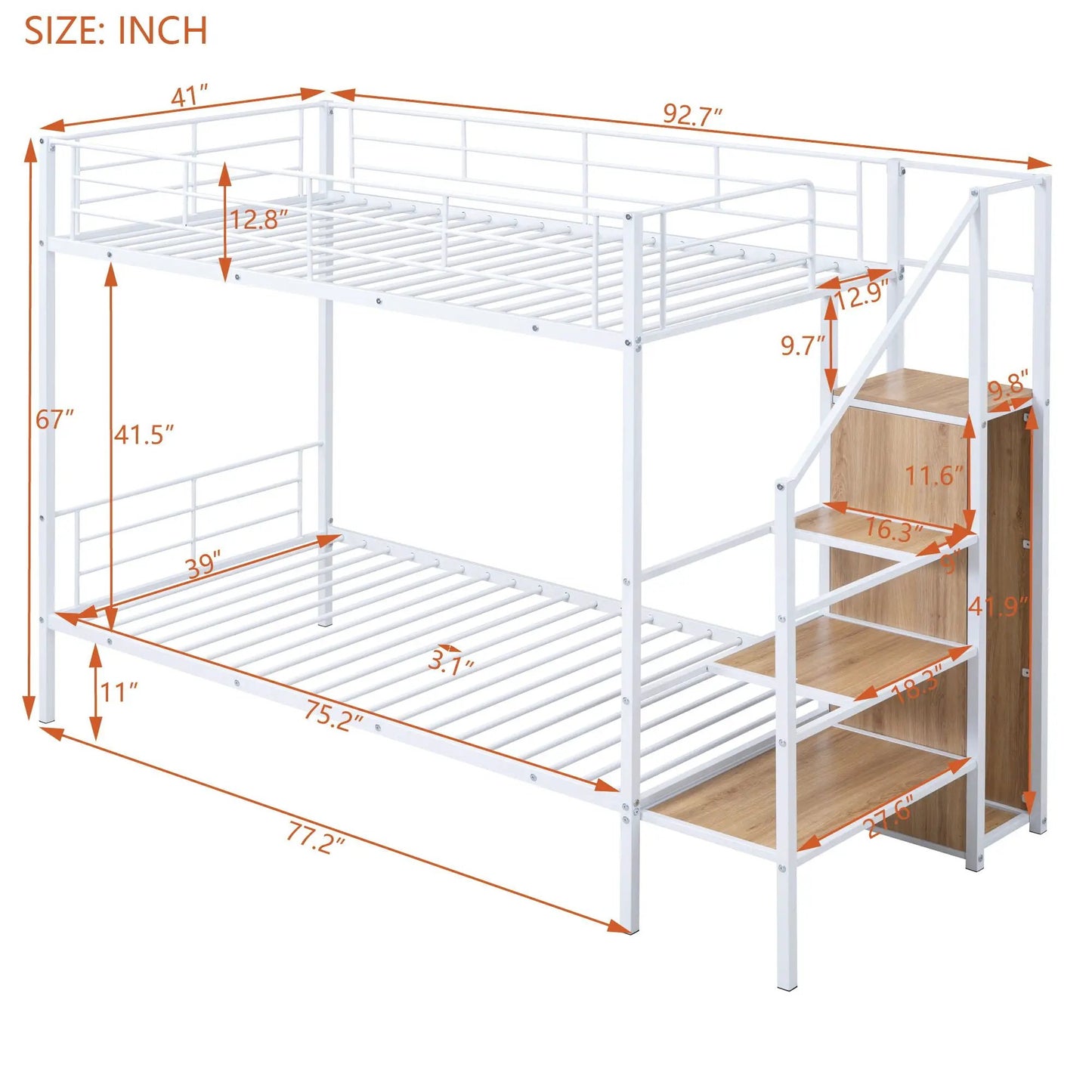 Bunk Bed With Lateral Storage Ladder and Wardrobe