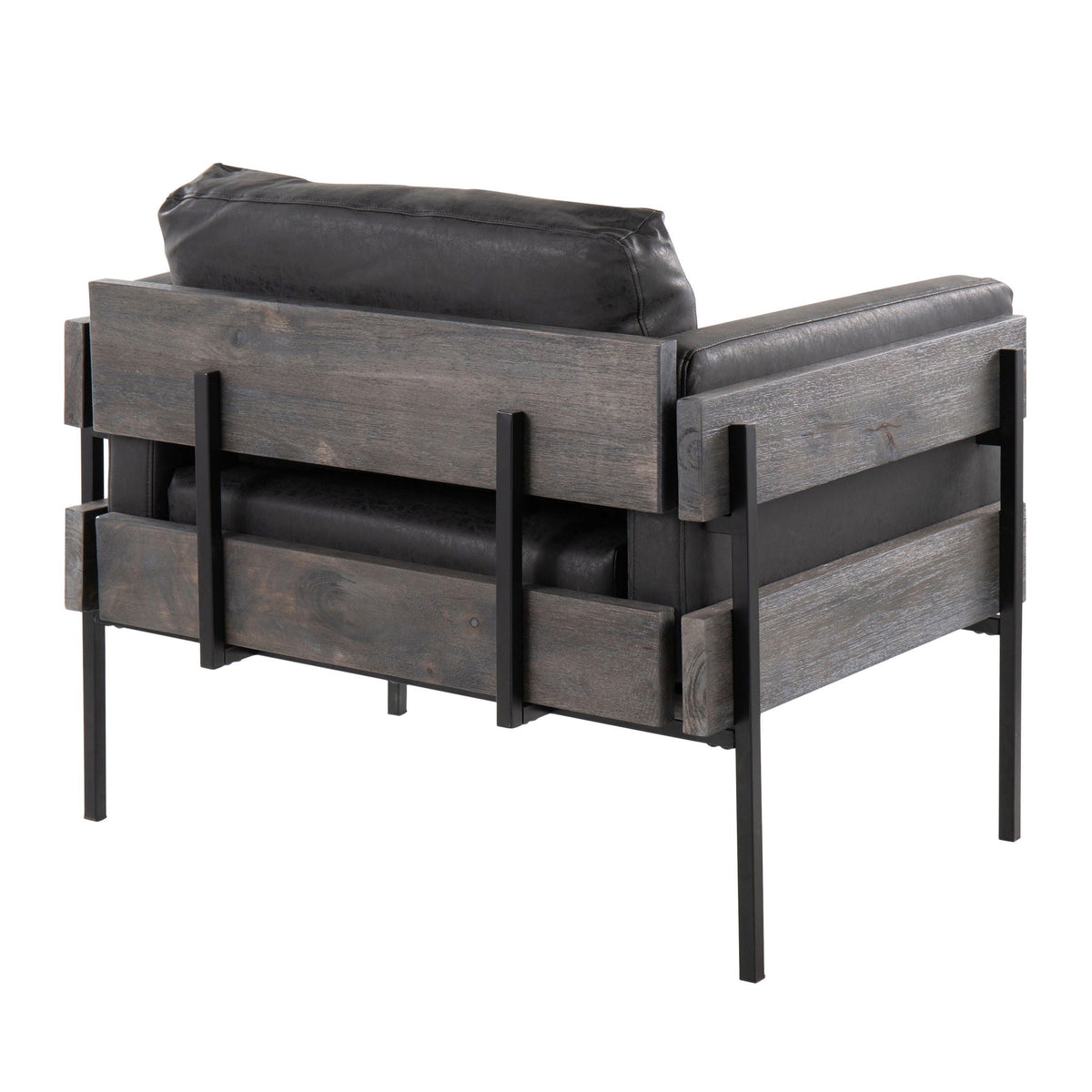 Kari farmhouse accent chair with dark wood frame and black leather cushions by HouseOfZazla on Tampa Home & Garden Store