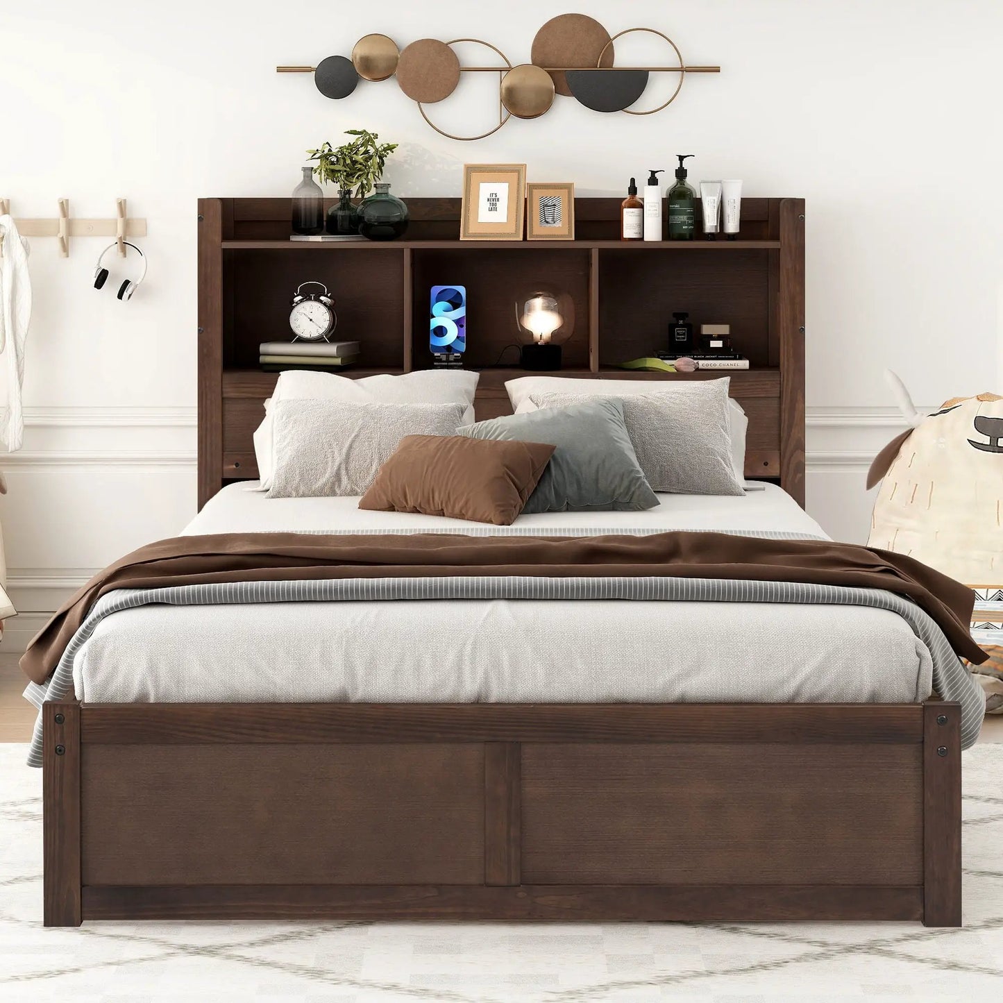Storage Platform Bed With Shelves and Drawers