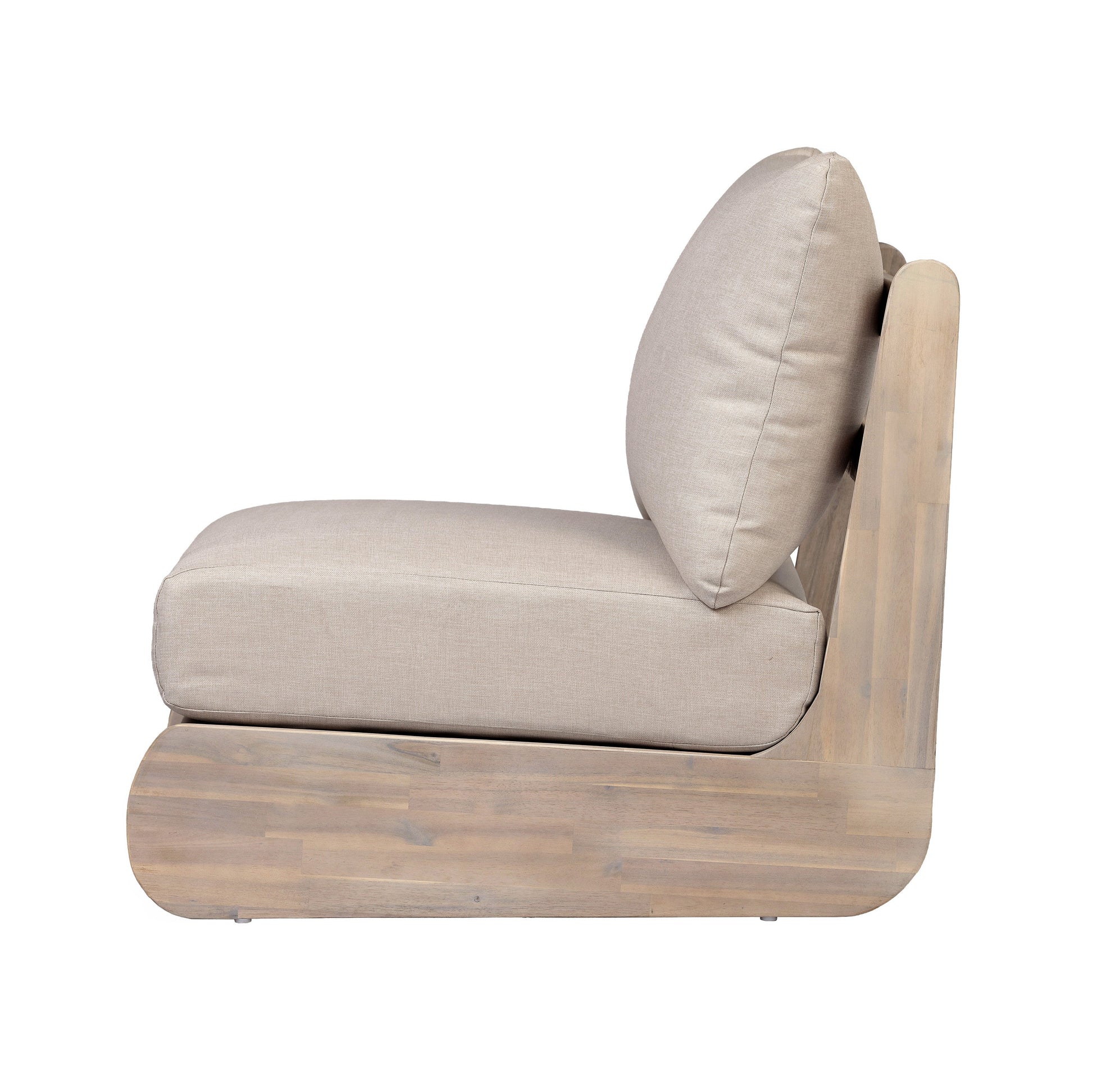 Outdoor Acacia Lazy 5 Seater Chat Set by HouseOfZazla wooden frame with beige cushions on Tampa Home & Garden Store