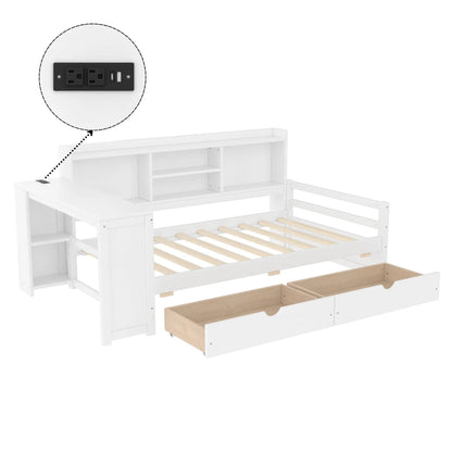 Corner Daybed With Storage Drawers and Bookcase