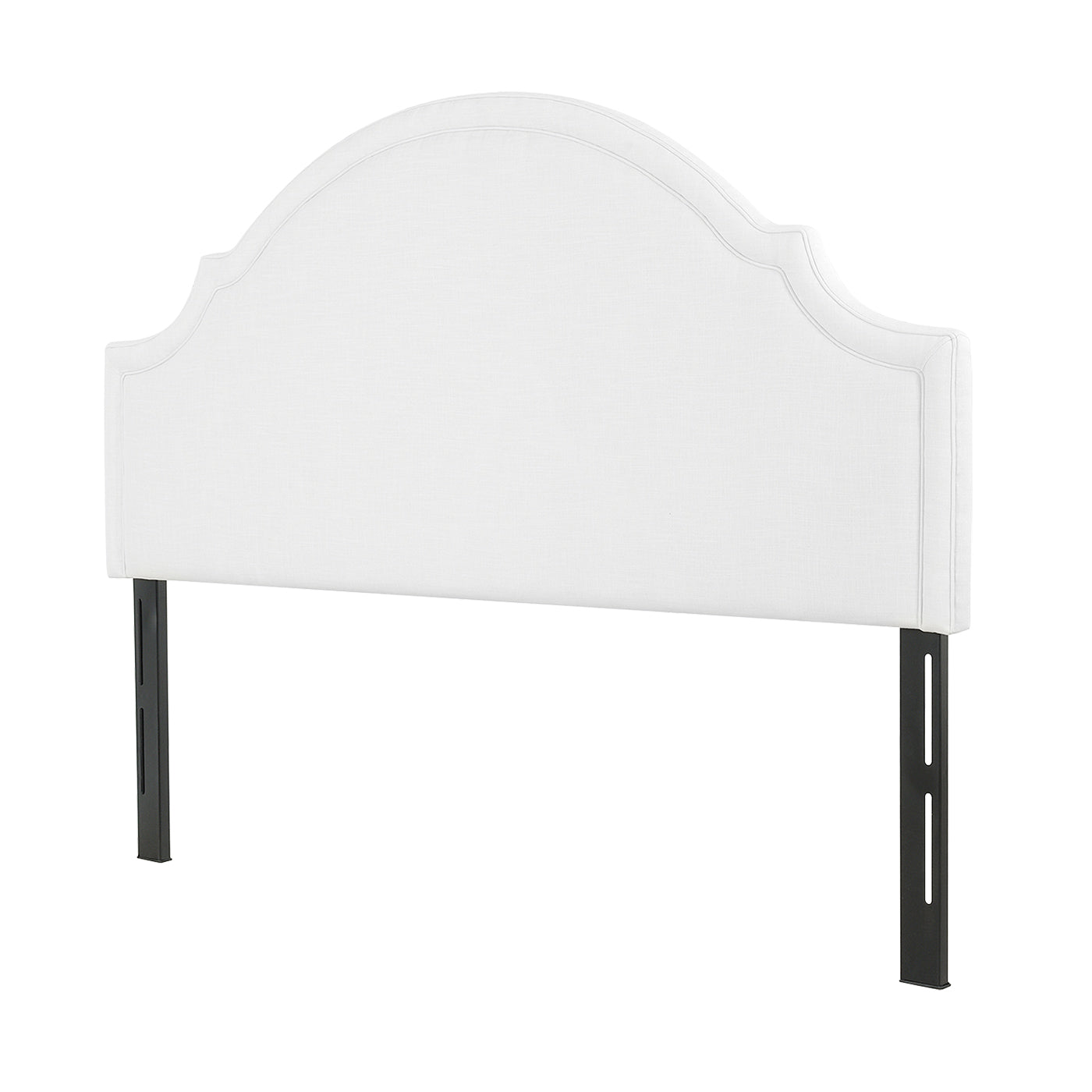Catherine Upholstered King Headboard antique white fabric HouseOfZazla with metal legs on Tampa Home & Garden Store