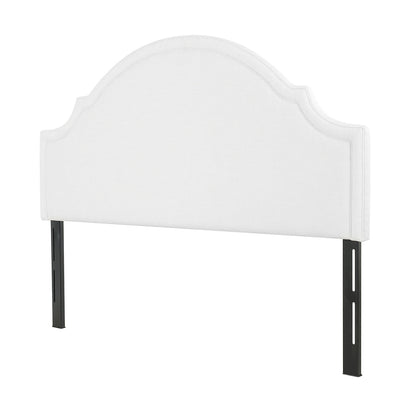 Catherine Upholstered King Headboard antique white fabric HouseOfZazla with metal legs on Tampa Home & Garden Store