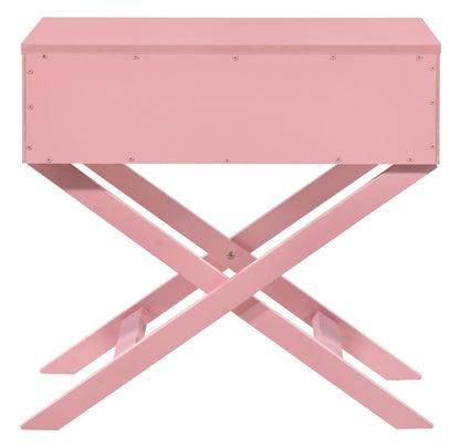 Accent nightstand in pink with metal frame and crisscross legs on Tampa Home & Garden Store