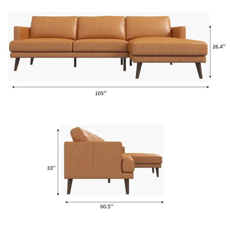Lore L-Shaped Sectional by Unique Piece Furniture in tan leather with chaise and wood legs on Tampa Home & Garden Store