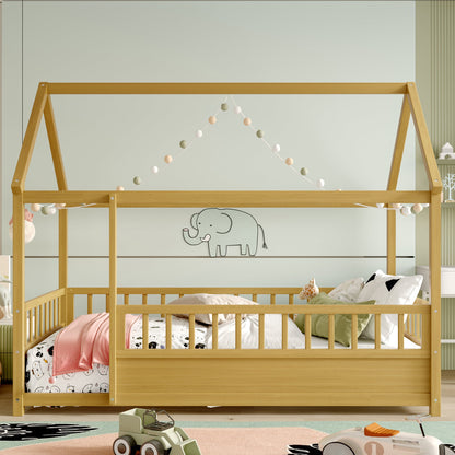 Twin size wooden bed frame with house roof design in natural pine by HouseOfZazla on Tampa Home & Garden Store