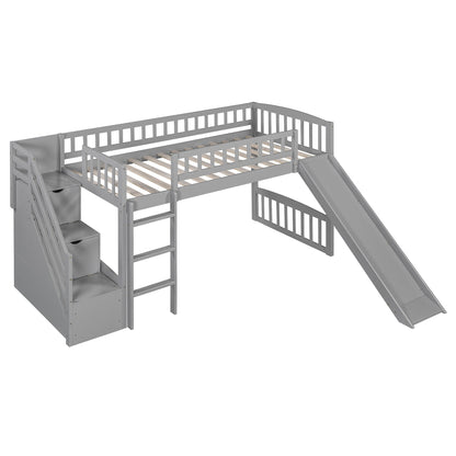 Loft stairway bed with 2 drawers in gray metal, ladder and slide by HouseOfZazla on Tampa Home & Garden Store