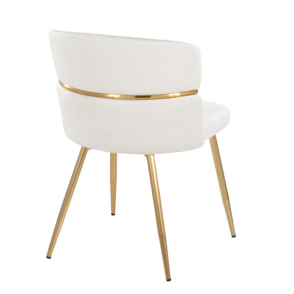 Art Deco dining chair set of 2 in white upholstery with gold metal accent ring on Tampa Home & Garden Store