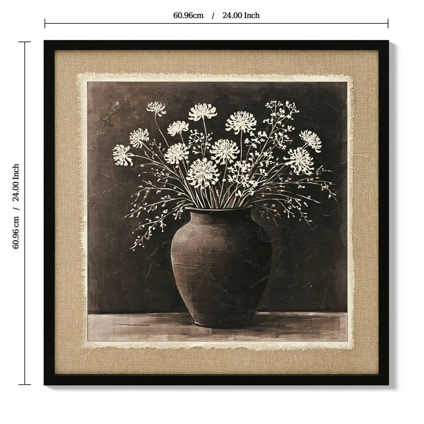 Framed print Artistic Path Abstract Flower Bouquet Wall Art in ancient white with burlap mat on Tampa Home & Garden Store
