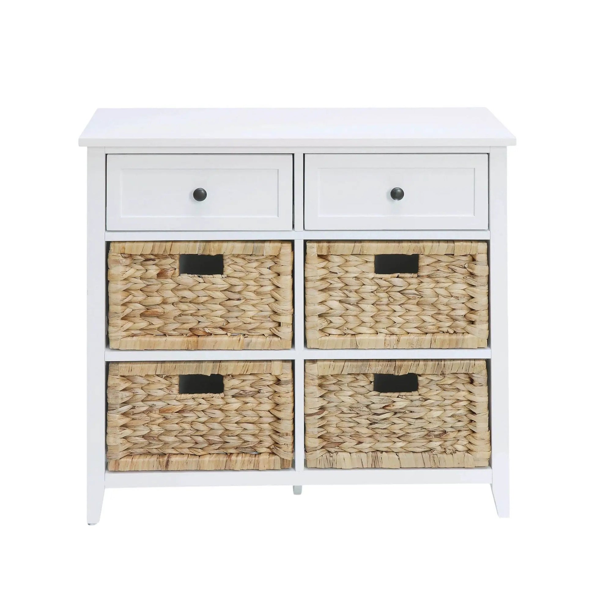 Flavius console cabinet white finish with two top drawers and woven basket storage drawers on Tampa Home & Garden Store